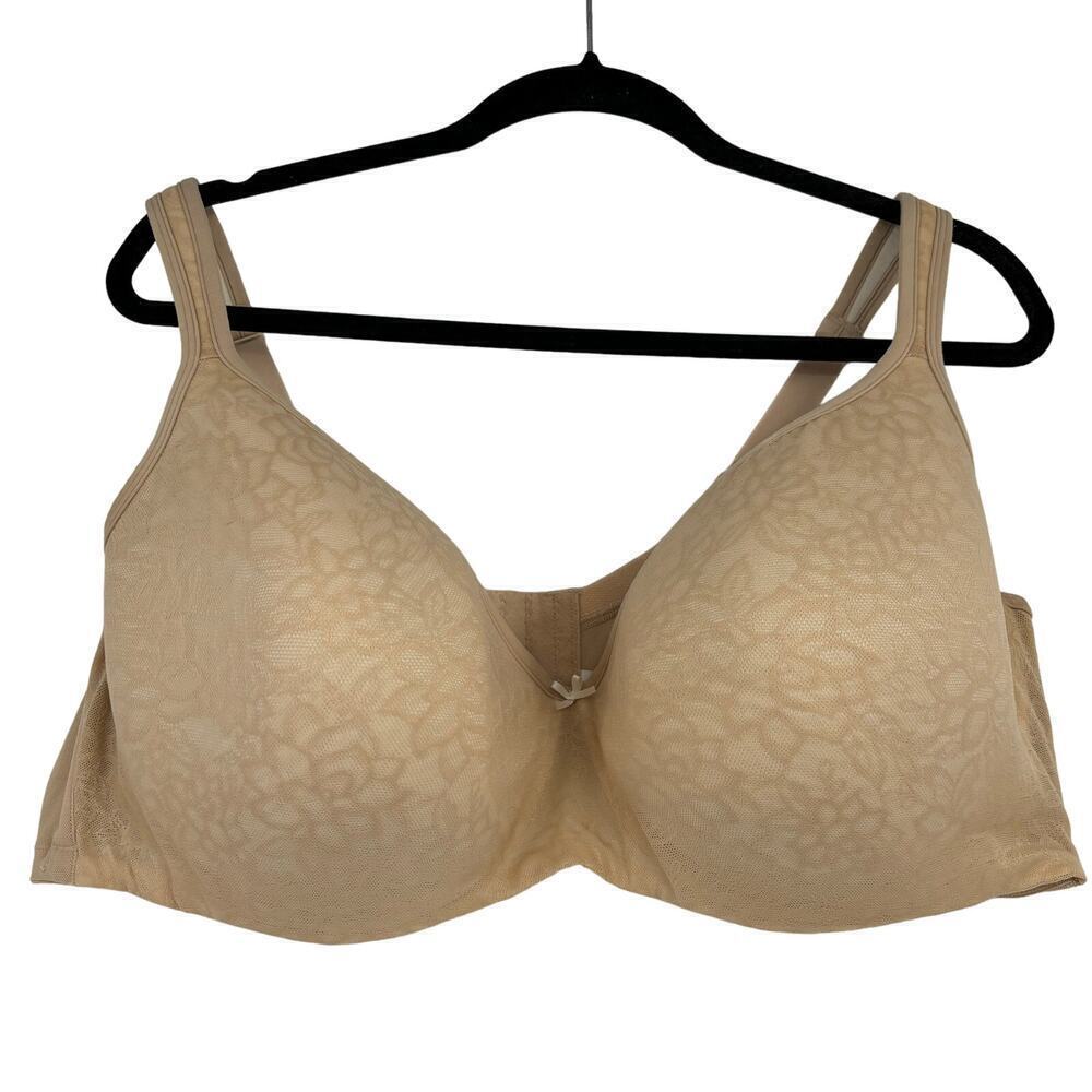 Cacique Lightly Lined Balconette Bra Underwire Floral Lace Beige Nude Size 46DDD